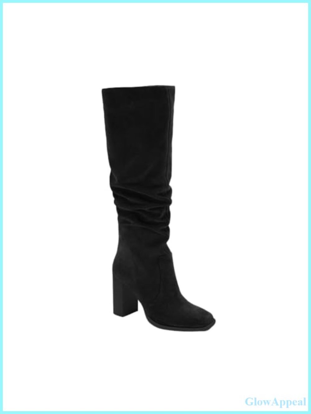 Faux Suede Knee High Boots Chunky High Heel Square Toe Wide Calf